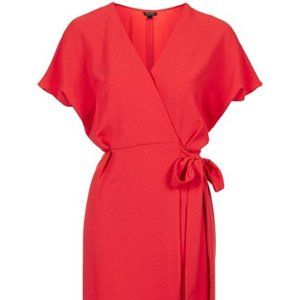 Topshop Coral Wrap Midi Dress
